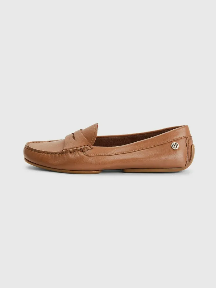 Tommy Hilfiger Essential Leather Moccasins Summer Cognac Womens Flat Shoes Gift 4 You