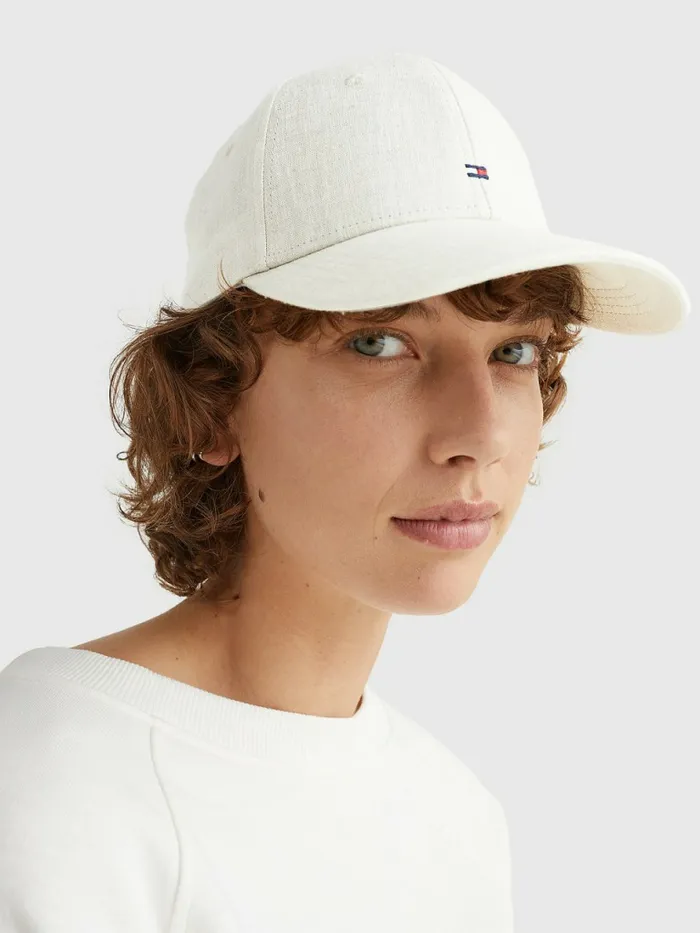 Tommy Hilfiger Essential Linen Cap Feather White Womens Hats and Scarves For Sale