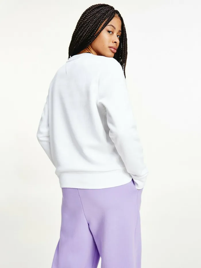 Tommy Hilfiger Essential Logo Crew Neck Sweatshirt White Womens Sweatshirts and Hoodies Casaul