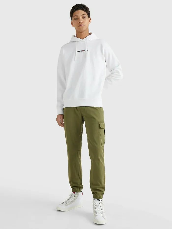 Tommy Hilfiger Essential Logo Hoody White Mens Sweatshirts and Hoodies Popular