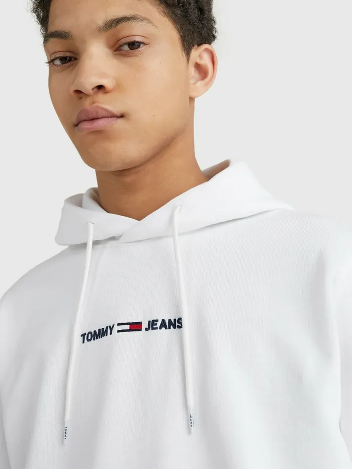 Tommy Hilfiger Essential Logo Hoody White Mens Sweatshirts and Hoodies Popular