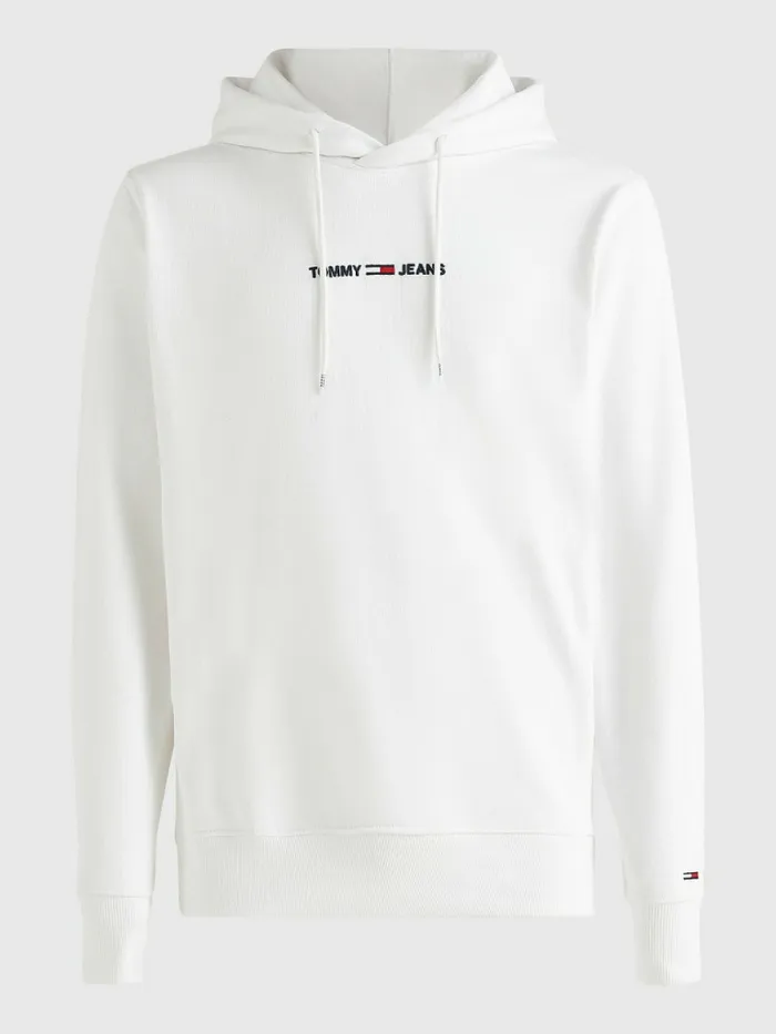 Tommy Hilfiger Essential Logo Hoody White Mens Sweatshirts and Hoodies Popular