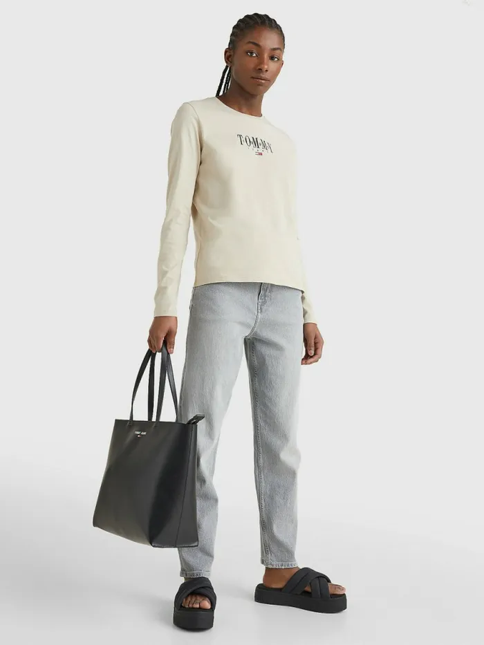 Tommy Hilfiger Essential Logo Long Sleeve TShirt Savannah Sand Womens TShirts Sale