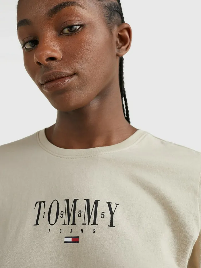 Tommy Hilfiger Essential Logo Long Sleeve TShirt Savannah Sand Womens TShirts Sale