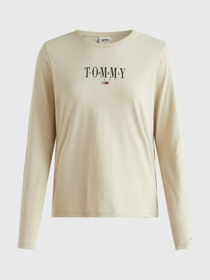 Tommy Hilfiger Essential Logo Long Sleeve TShirt Savannah Sand Womens TShirts Sale