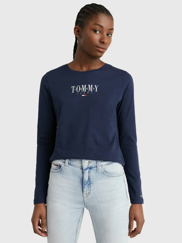 Tommy Hilfiger Essential Logo Long Sleeve TShirt Twilight Navy Womens TShirts Fashion Tommy Hilfiger Essential Logo Long Sleeve TShirt Twilight Navy Womens TShirts Fashion