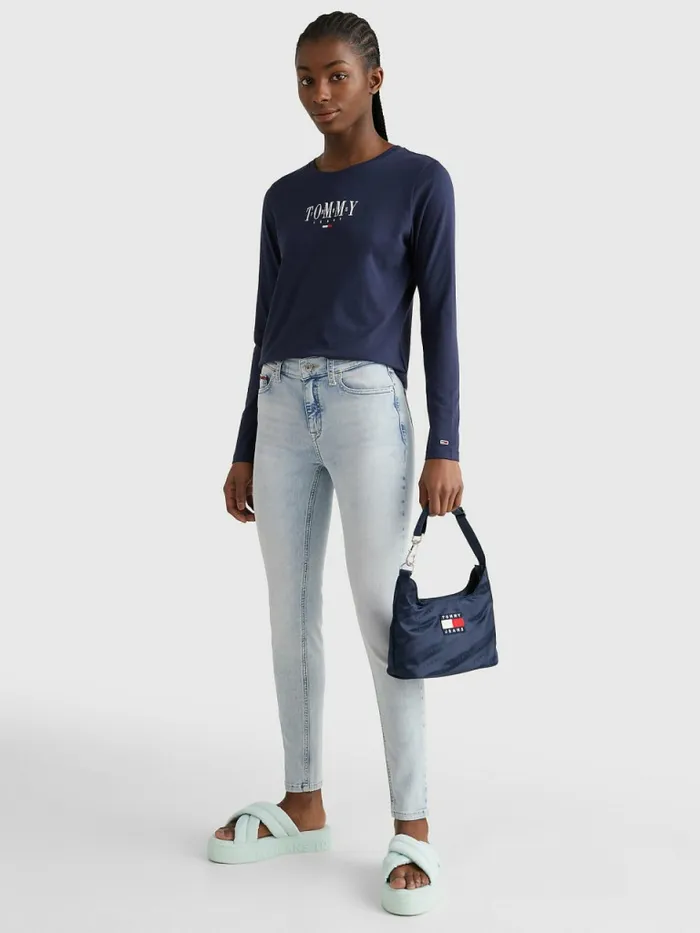 Tommy Hilfiger Essential Logo Long Sleeve TShirt Twilight Navy Womens TShirts Fashion