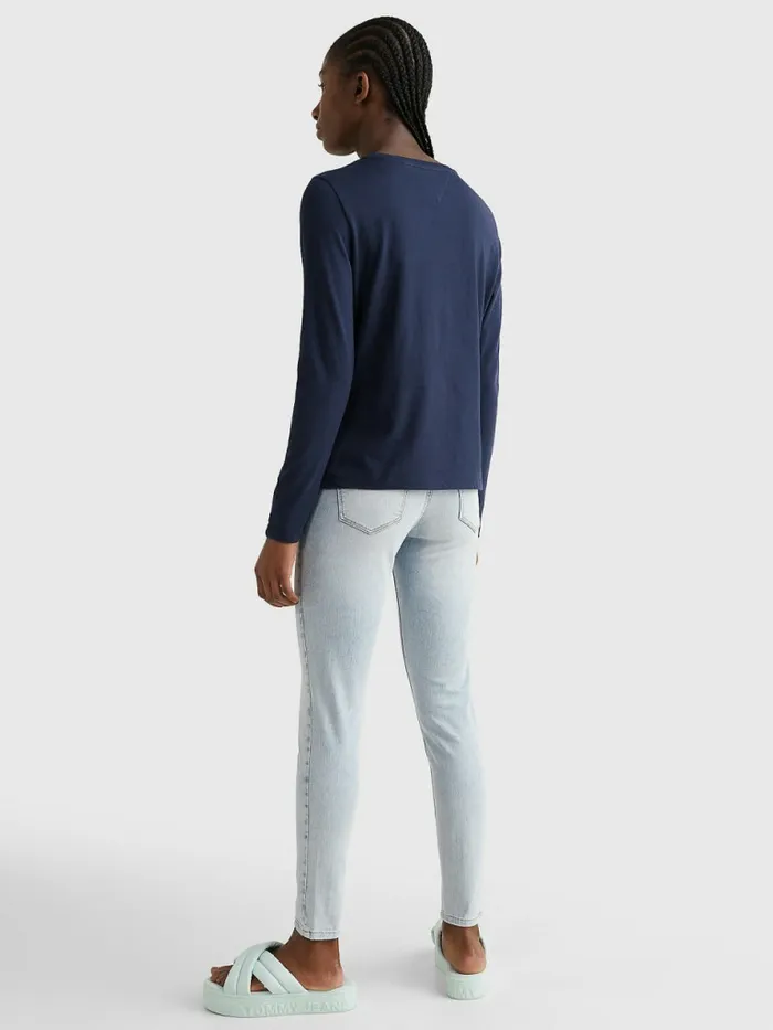 Tommy Hilfiger Essential Logo Long Sleeve TShirt Twilight Navy Womens TShirts Fashion