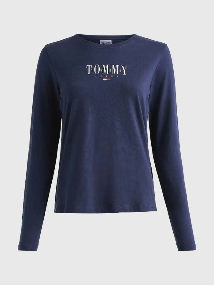 Tommy Hilfiger Essential Logo Long Sleeve TShirt Twilight Navy Womens TShirts Fashion