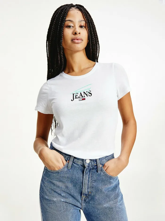 Tommy Hilfiger Essential Logo Skinny Fit TShirt White Womens TShirts Fashion