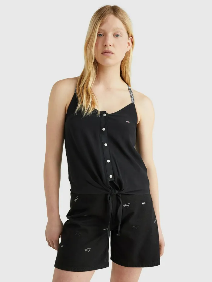 Tommy Hilfiger Essential Logo Tape Strap Top Black Womens Shirts and Blouses Cheap On Sale Tommy Hilfiger Essential Logo Tape Strap Top Black Womens Shirts and Blouses Cheap On Sale