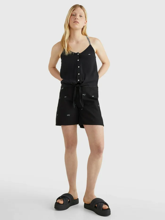 Tommy Hilfiger Essential Logo Tape Strap Top Black Womens Shirts and Blouses Cheap On Sale