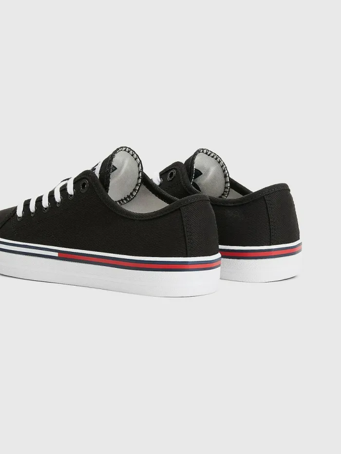 Tommy Hilfiger Essential LowTop Canvas Trainers Black Womens Trainers Cheap On Sale