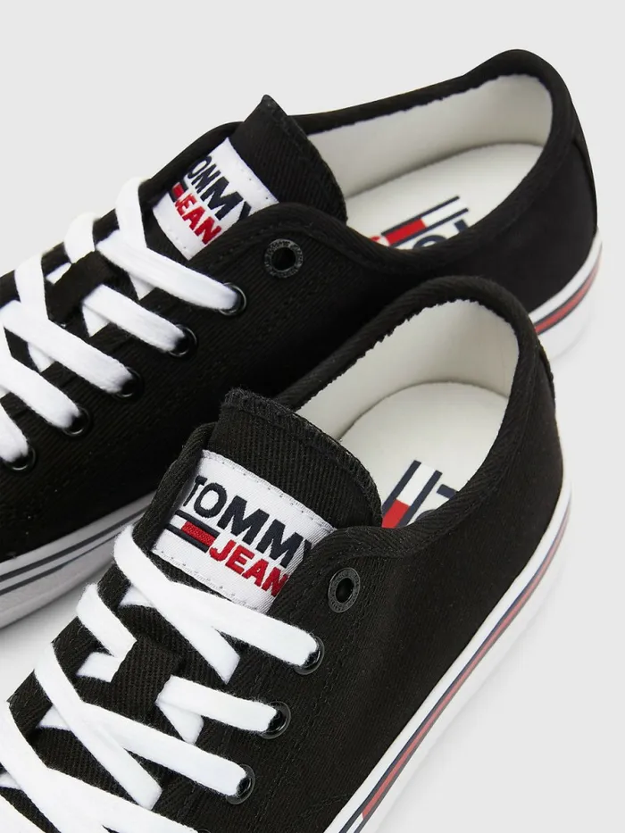 Tommy Hilfiger Essential LowTop Canvas Trainers Black Womens Trainers Cheap On Sale
