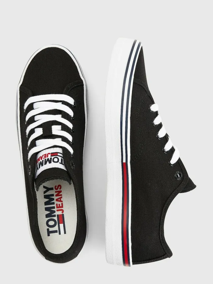 Tommy Hilfiger Essential LowTop Canvas Trainers Black Womens Trainers Cheap On Sale