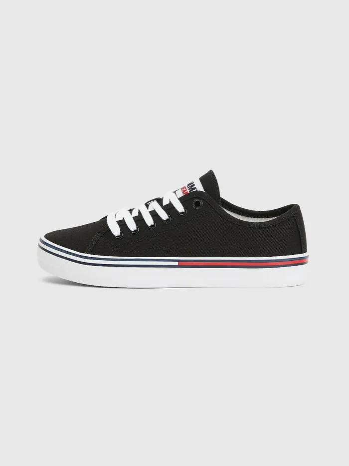 Tommy Hilfiger Essential LowTop Canvas Trainers Black Womens Trainers Cheap On Sale