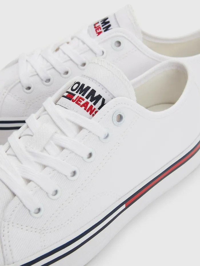 Tommy Hilfiger Essential LowTop Canvas Trainers White Womens Flat Shoes Gift for Friend