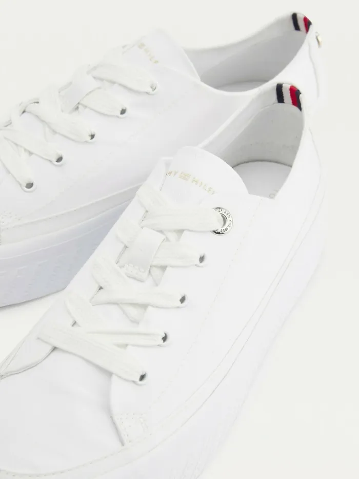 Tommy Hilfiger Essential Monochrome Vulcanised Flatform Trainers White Womens Boots Cheap On Sale
