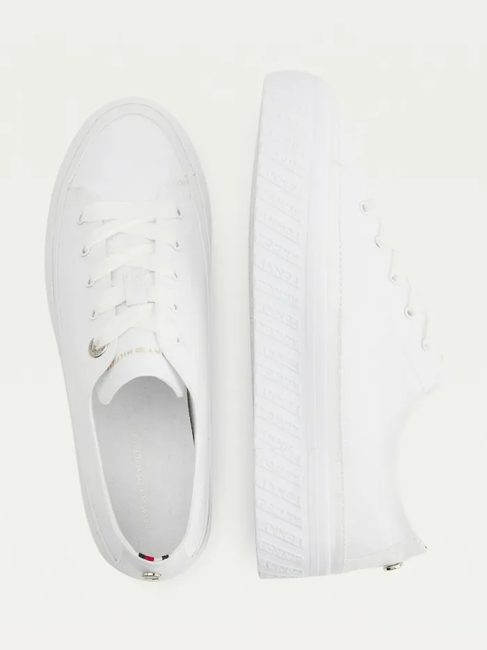 Tommy Hilfiger Essential Monochrome Vulcanised Flatform Trainers White Womens Boots Cheap On Sale