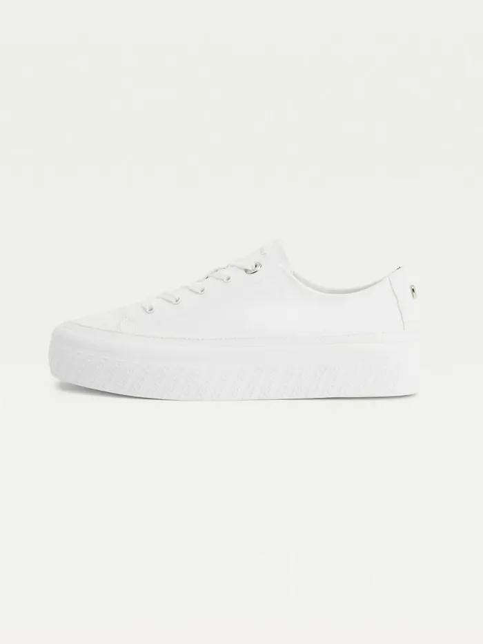 Tommy Hilfiger Essential Monochrome Vulcanised Flatform Trainers White Womens Boots Cheap On Sale