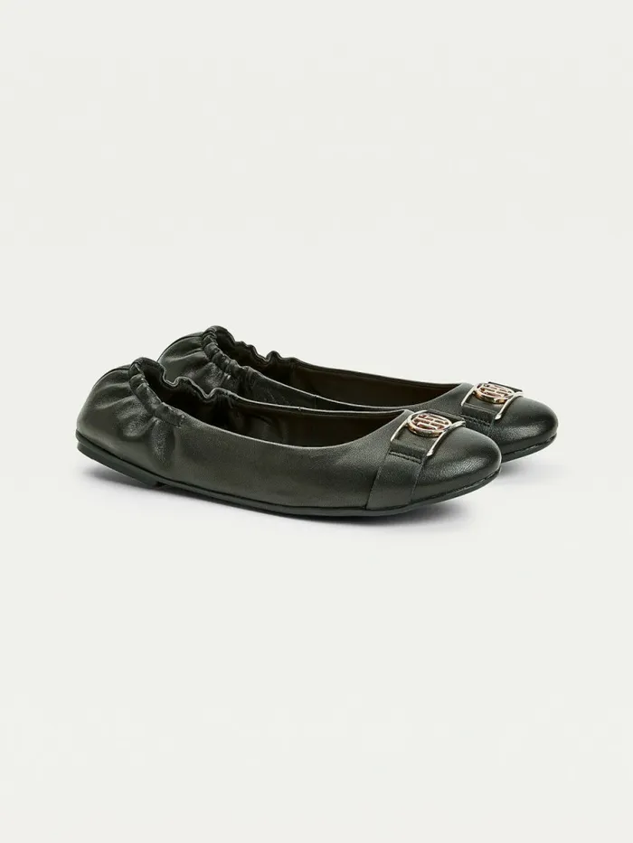Tommy Hilfiger Essential Monogram Leather Ballerinas Black Womens Flat Shoes Fashion Tommy Hilfiger Essential Monogram Leather Ballerinas Black Womens Flat Shoes Fashion