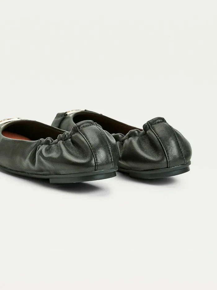 Tommy Hilfiger Essential Monogram Leather Ballerinas Black Womens Flat Shoes Fashion