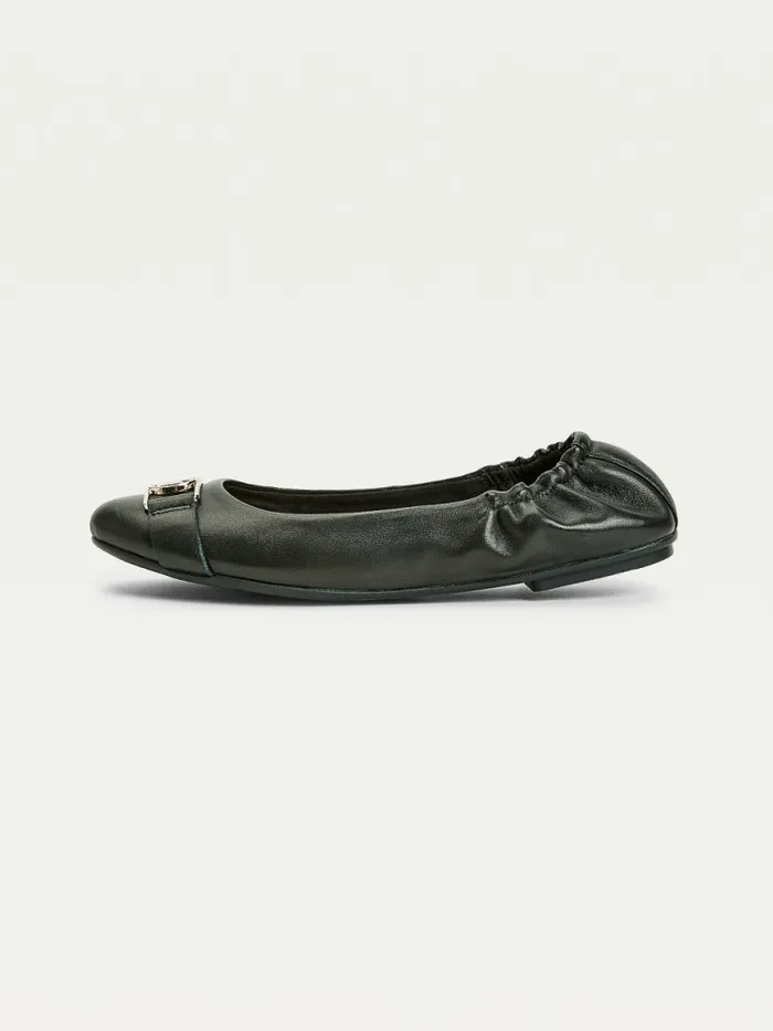 Tommy Hilfiger Essential Monogram Leather Ballerinas Black Womens Flat Shoes Fashion