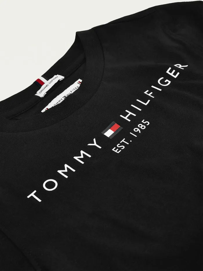 Tommy Hilfiger Essential Organic Cotton Logo TShirt Black Girls Tops and TShirts Fashion