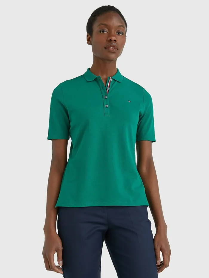 Tommy Hilfiger Essential Placket Detail Polo Tropical Emerald Womens Polo Shirts Fashion Tommy Hilfiger Essential Placket Detail Polo Tropical Emerald Womens Polo Shirts Fashion