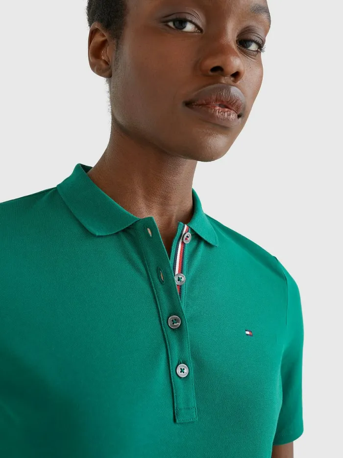 Tommy Hilfiger Essential Placket Detail Polo Tropical Emerald Womens Polo Shirts Fashion
