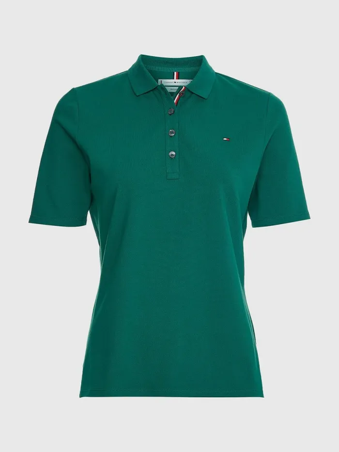 Tommy Hilfiger Essential Placket Detail Polo Tropical Emerald Womens Polo Shirts Fashion