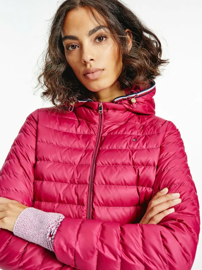 Tommy Hilfiger Essential Removable Hood Down Jacket Crimson Ruby Womens Coats and Jackets Online