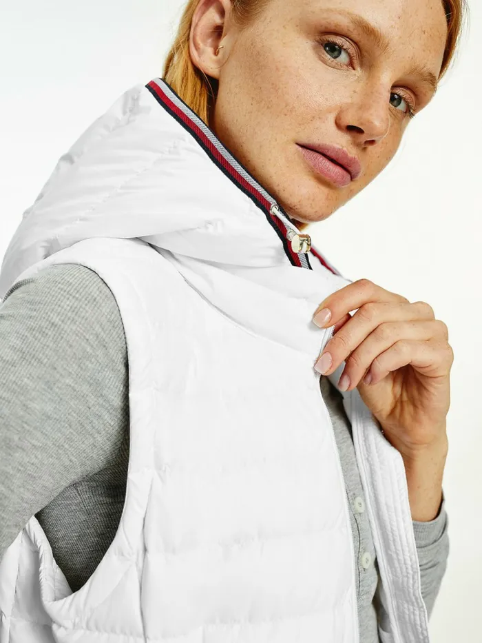 Tommy Hilfiger Essential Removable Hood Down Vest Th Optic White Womens Coats and Jackets Fashion