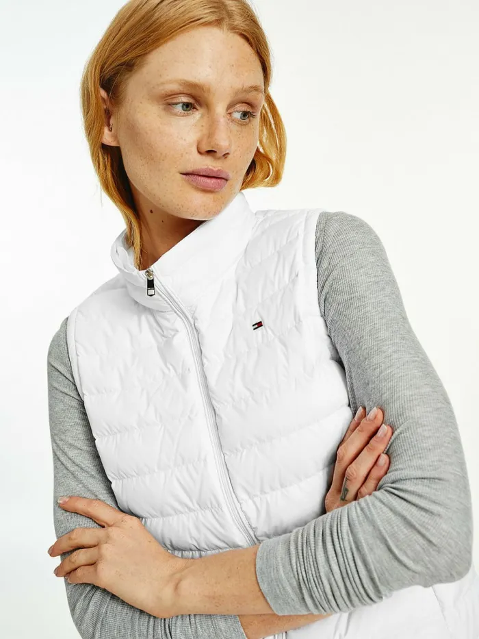 Tommy Hilfiger Essential Removable Hood Down Vest Th Optic White Womens Coats and Jackets Fashion