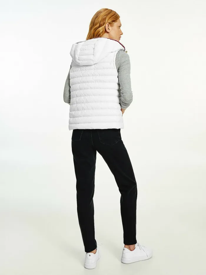 Tommy Hilfiger Essential Removable Hood Down Vest Th Optic White Womens Coats and Jackets Fashion
