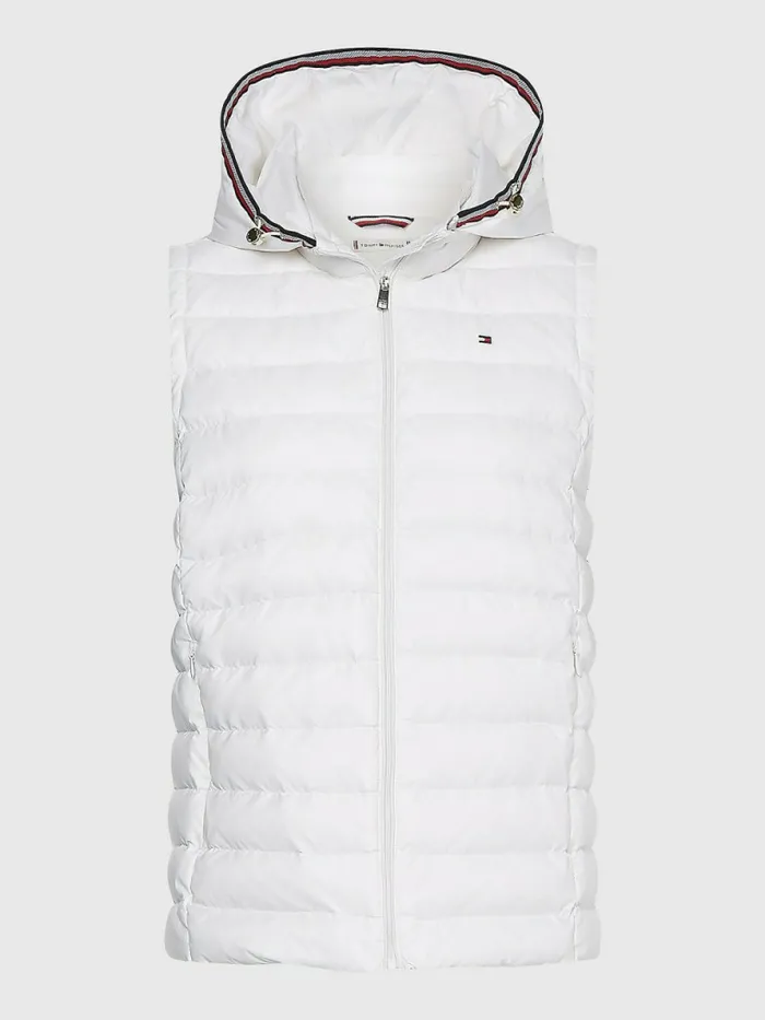 Tommy Hilfiger Essential Removable Hood Down Vest Th Optic White Womens Coats and Jackets Fashion