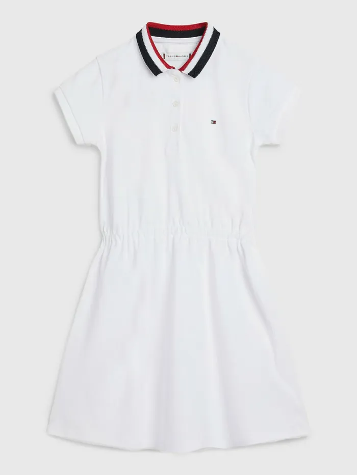 Tommy Hilfiger Essential Stripe Collar Polo Dress White Girls Dresses Sale