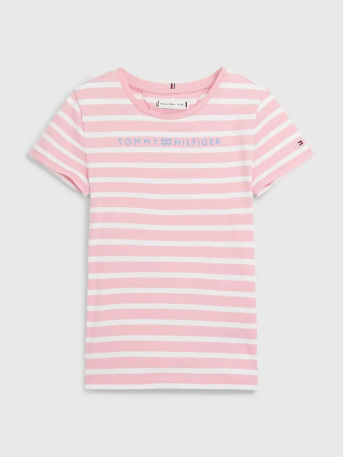 Tommy Hilfiger Essential Stripe TShirt Fresh PinkWhite Stripe Girls Tops and TShirts On Sale Tommy Hilfiger Essential Stripe TShirt Fresh PinkWhite Stripe Girls Tops and TShirts On Sale