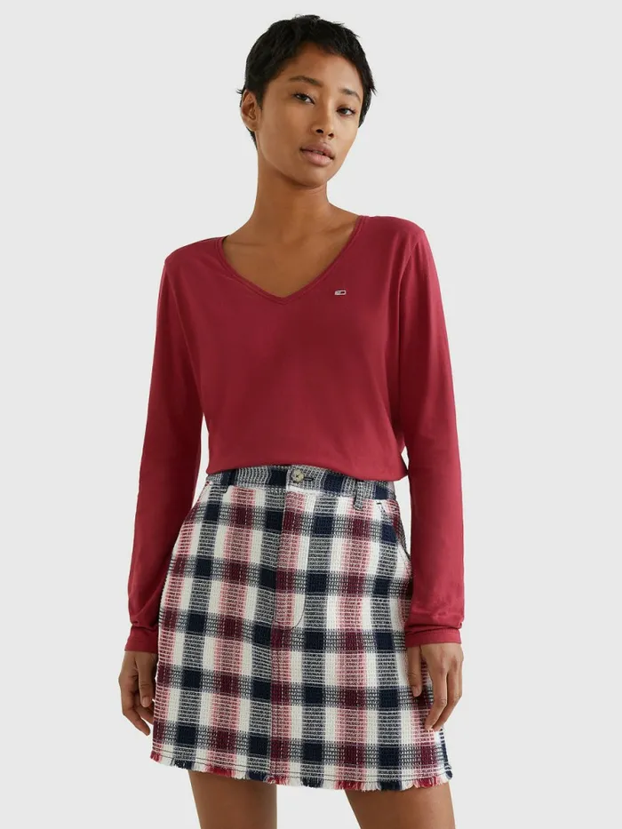 Tommy Hilfiger Essential VNeck Long Sleeve TShirt Cranberry Crush Womens TShirts Sale Tommy Hilfiger Essential VNeck Long Sleeve TShirt Cranberry Crush Womens TShirts Sale