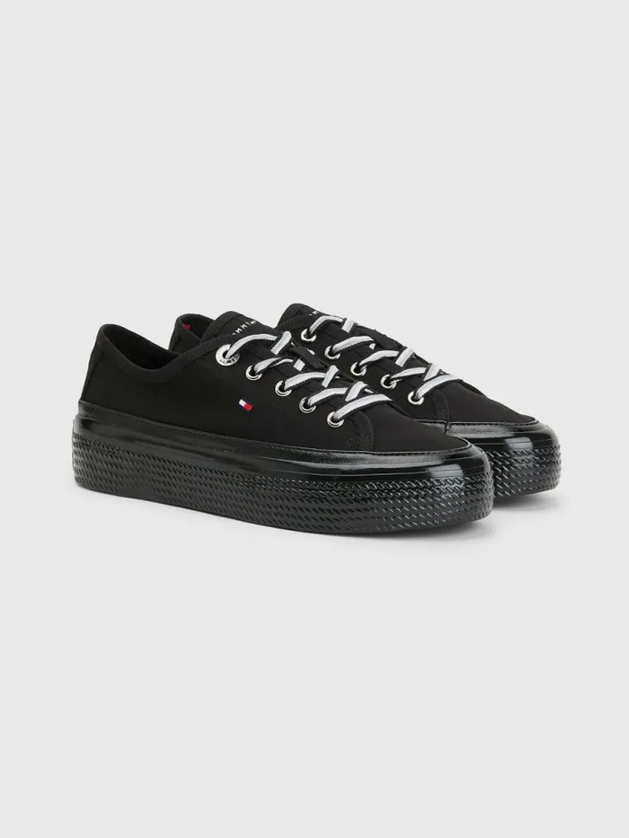 Tommy Hilfiger Essential Vulcanised Flatform Trainers Black Womens Flat Shoes Fashion