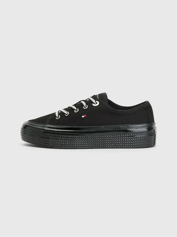 Tommy Hilfiger Essential Vulcanised Flatform Trainers Black Womens Trainers On Sale