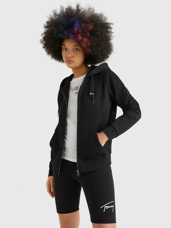 Tommy Hilfiger Essential ZipThru Hoody Black Womens Sweatshirts and Hoodies Casaul Tommy Hilfiger Essential ZipThru Hoody Black Womens Sweatshirts and Hoodies Casaul