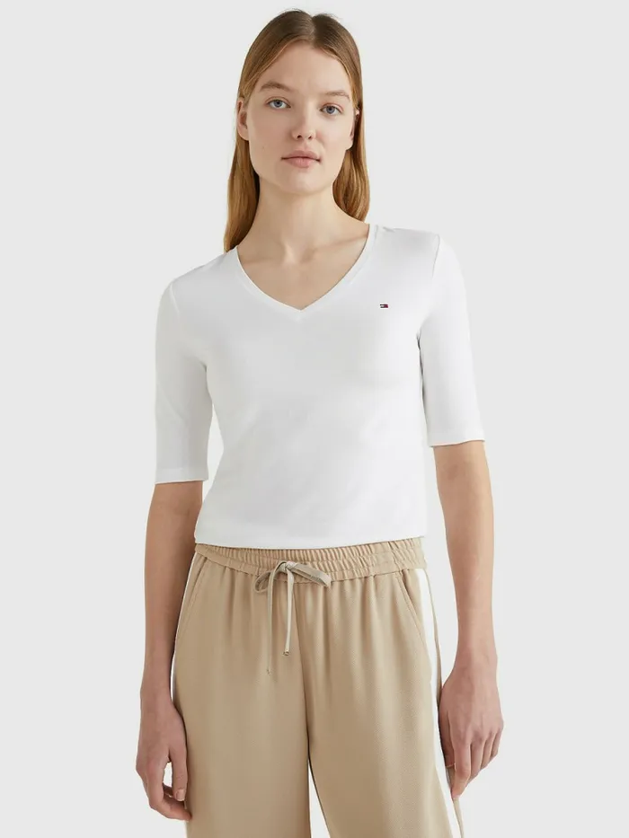 Tommy Hilfiger Essentials Slim Fit Half Sleeve TShirt White Womens TShirts For Sale Tommy Hilfiger Essentials Slim Fit Half Sleeve TShirt White Womens TShirts For Sale