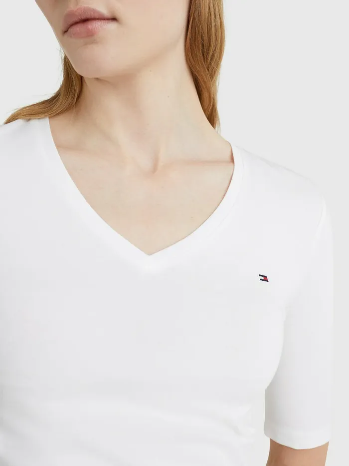 Tommy Hilfiger Essentials Slim Fit Half Sleeve TShirt White Womens TShirts For Sale