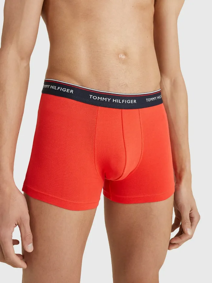 Tommy Hilfiger Exclusive 3Pack Organic Cotton Trunks Des SkyLofty BlueDare Scarlt Mens Underwear Fashion