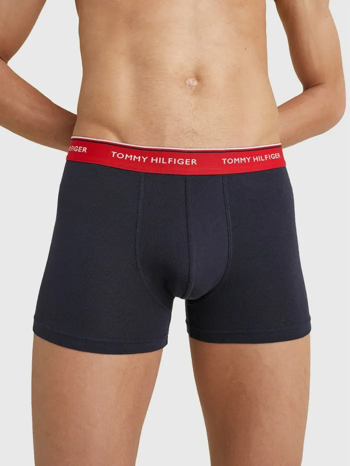 Tommy Hilfiger Exclusive 3Pack Organic Cotton Trunks Des SkyLofty BlueDare Scarlt Mens Underwear Fashion