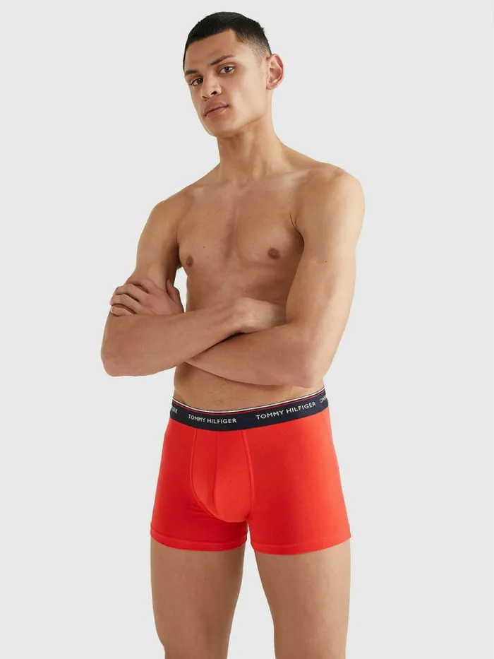 Tommy Hilfiger Exclusive 3Pack Organic Cotton Trunks Des SkyLofty BlueDare Scarlt Mens Underwear Fashion