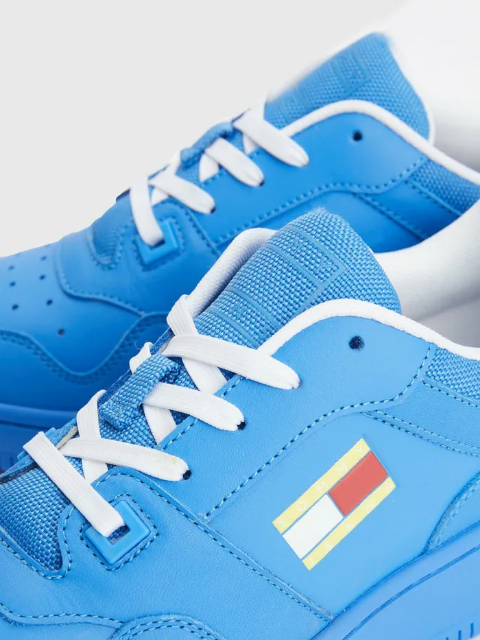 Tommy Hilfiger Exclusive Pop Drop Leather Basket Trainers Electric Aqua Womens Boots For Sale