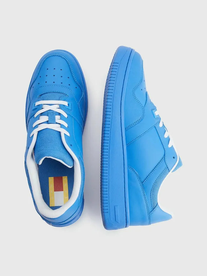 Tommy Hilfiger Exclusive Pop Drop Leather Basket Trainers Electric Aqua Womens Boots For Sale