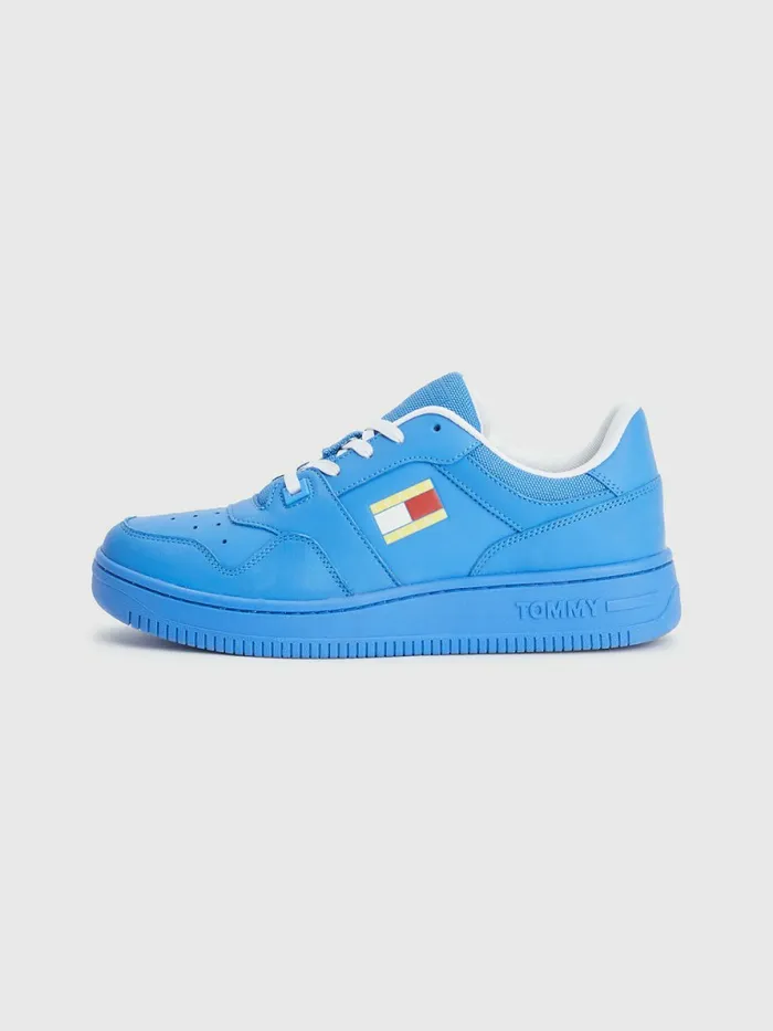 Tommy Hilfiger Exclusive Pop Drop Leather Basket Trainers Electric Aqua Womens Boots For Sale